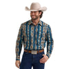 Wrangler Mens Checotah Western Long Sleeve Snap Shirt Teal/Brown - 112384297
