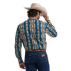 Wrangler Mens Checotah Western Long Sleeve Snap Shirt Teal/Brown - 112384297