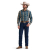 Wrangler Mens Checotah Western Long Sleeve Snap Shirt Teal/Brown - 112384297
