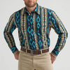 Wrangler Mens Checotah® Western Printed Shirt Turquoise Belt - 112369467