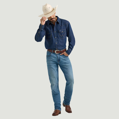 Wrangler Mens Classic Denim Western Shirt Dark Wash Denim - 112361700