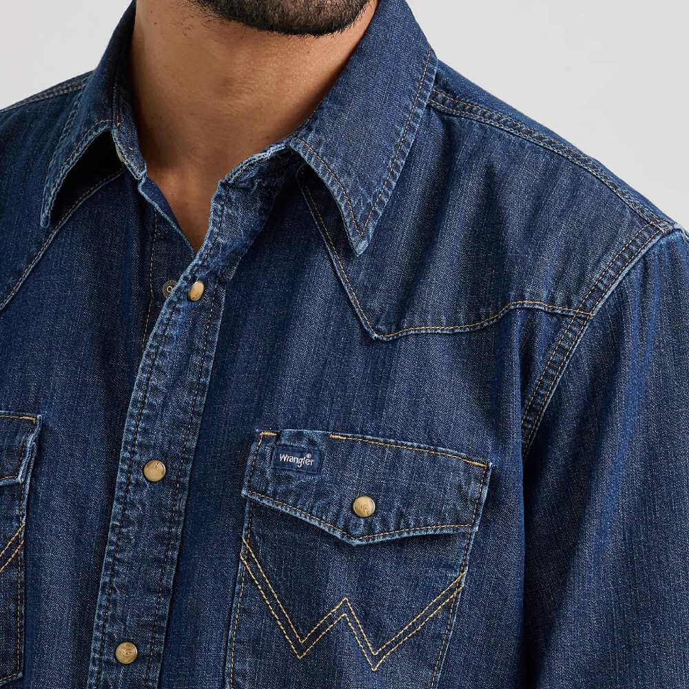Wrangler Mens Classic Denim Western Shirt Dark Wash Denim - 112361700