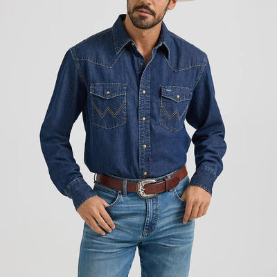 Wrangler Mens Classic Denim Western Shirt Dark Wash Denim - 112361700
