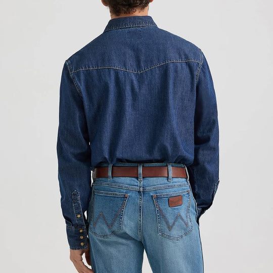 Wrangler Mens Denim Long Sleeve Shirt | Dark Denim Color