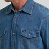 Wrangler Mens Classic Denim Western Snap Shirt Mid Wash Denim - 112361701