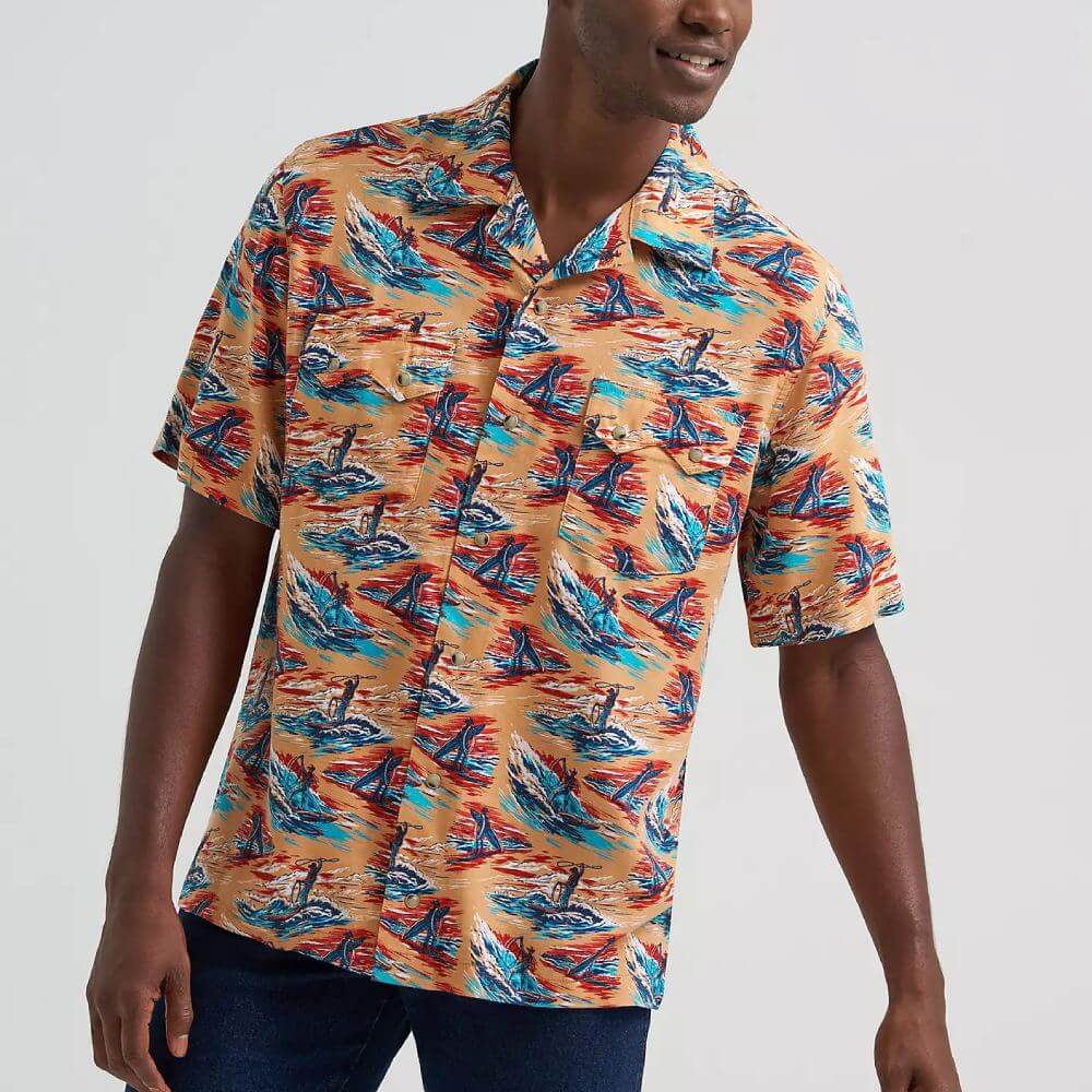 Wrangler Mens Coconut Cowboy Camp Shirt Orange - 112378980