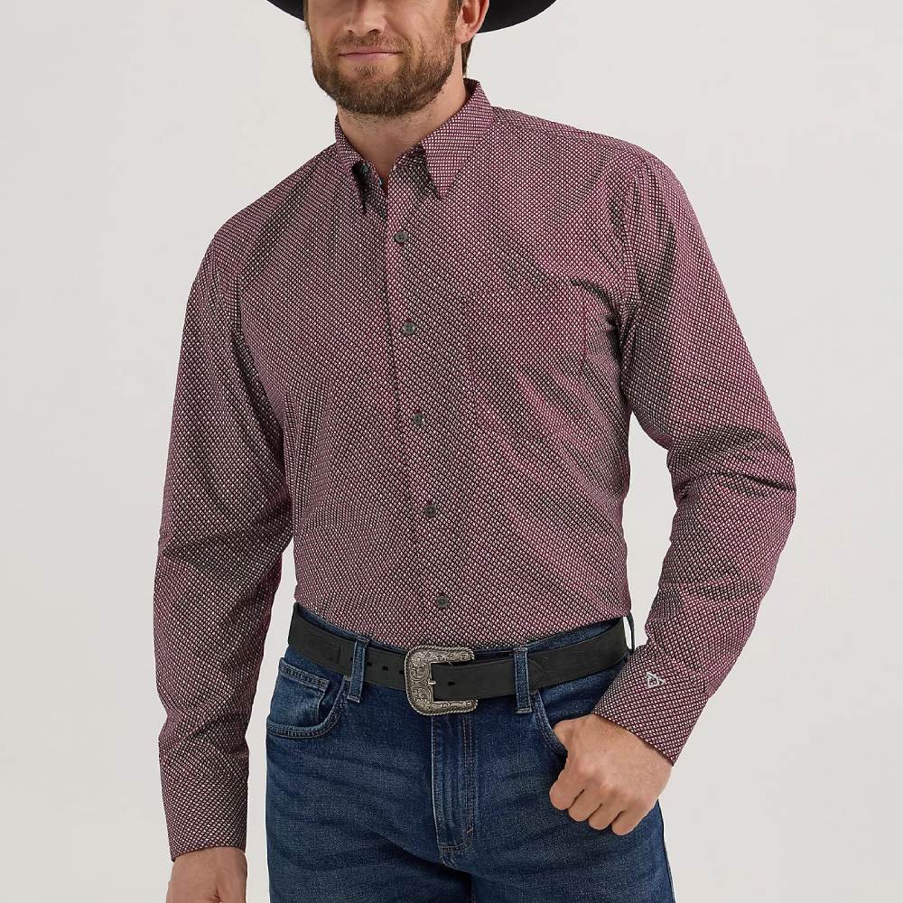 Wrangler Mens Cody Johnson Burgundy Diamond Shirt