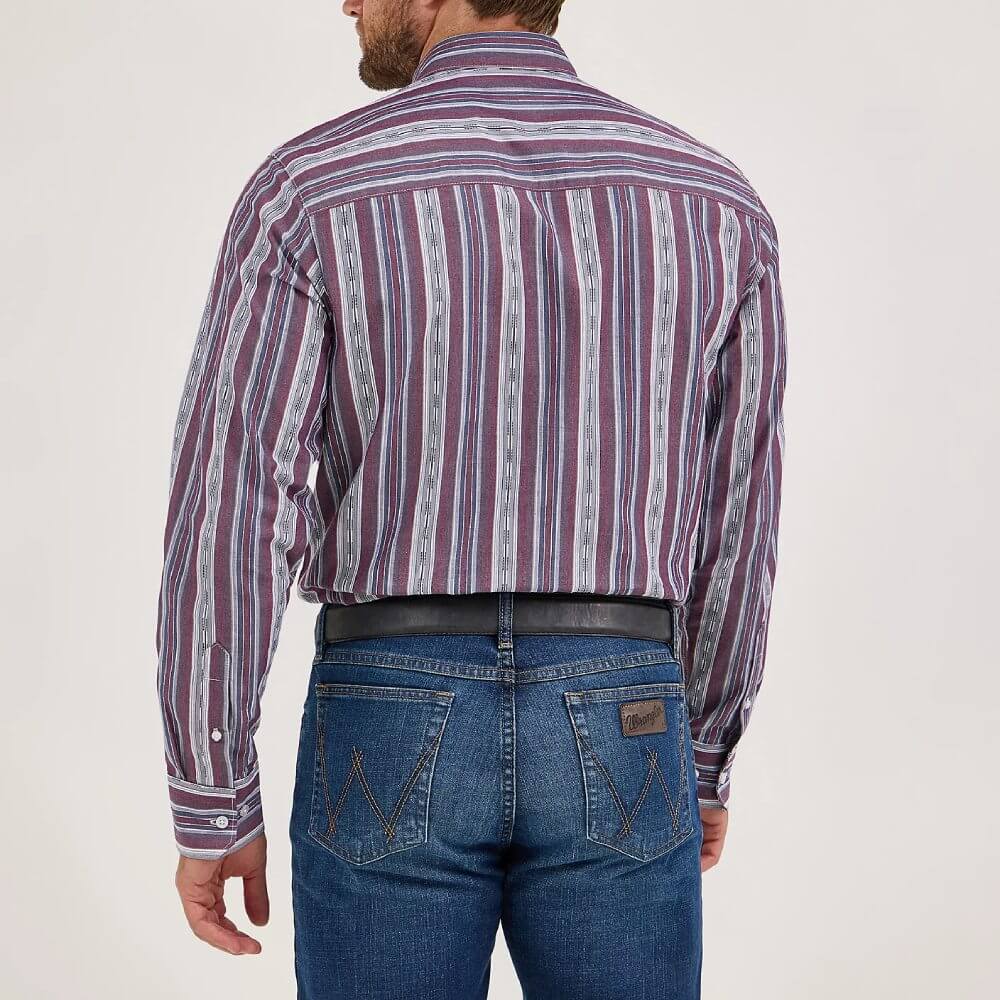 Wrangler Mens Cody Johnson One Pocket Shirt Mauve Stripes - 112369557