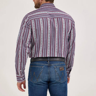 Wrangler Mens Cody Johnson One Pocket Shirt Mauve Stripes - 112369557