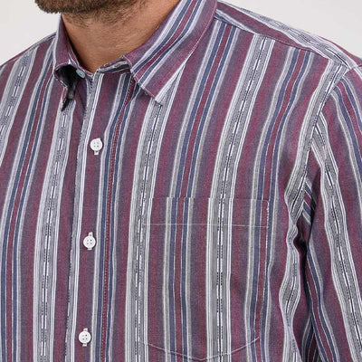Wrangler Mens Cody Johnson One Pocket Shirt Mauve Stripes - 112369557