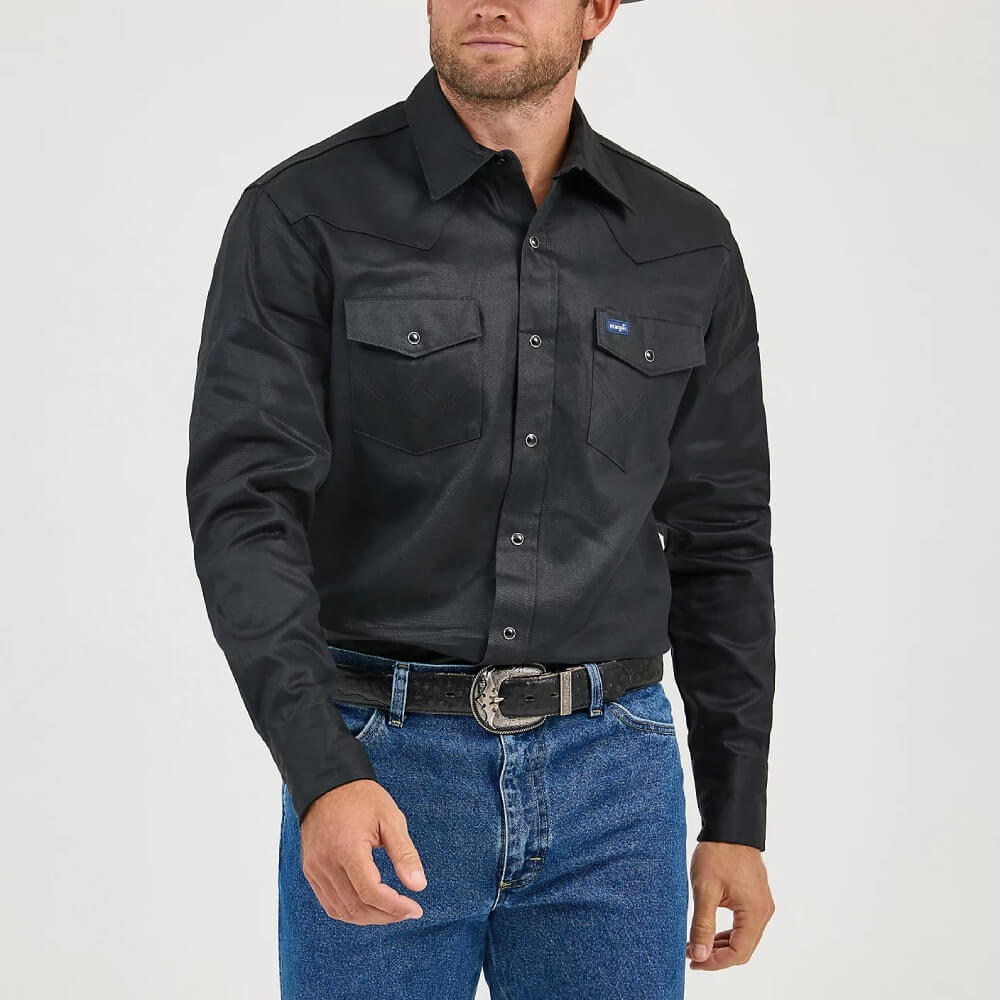 Wrangler Men's Cowboy Cut Twill Long Sleeve Snap Front Western Work Shirt Black / 2XL Wrangler Men's Cowboy Cut Twill Long Sleeve Snap Front Western Work Shirt Black / 2XL