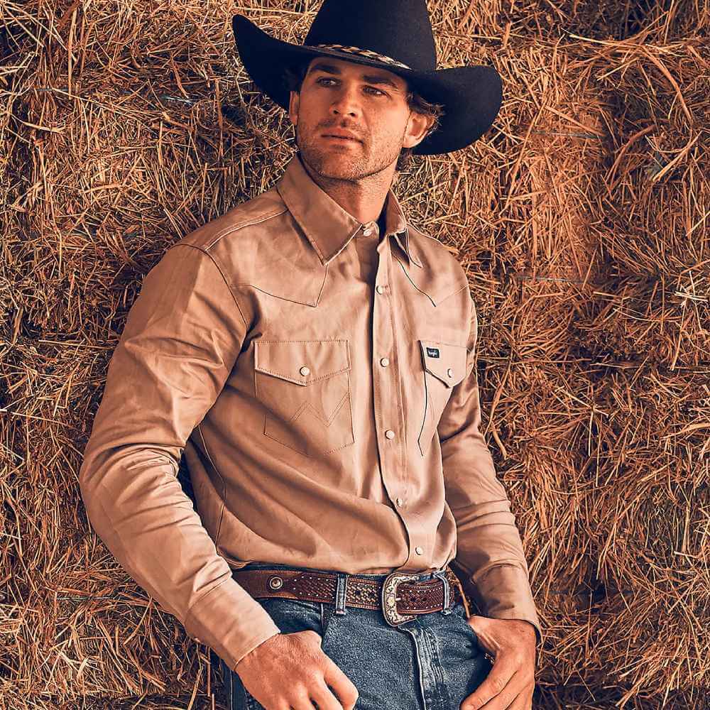 Wrangler Mens Cowboy Cut® Western Work Shirt Khaki - MS70319
