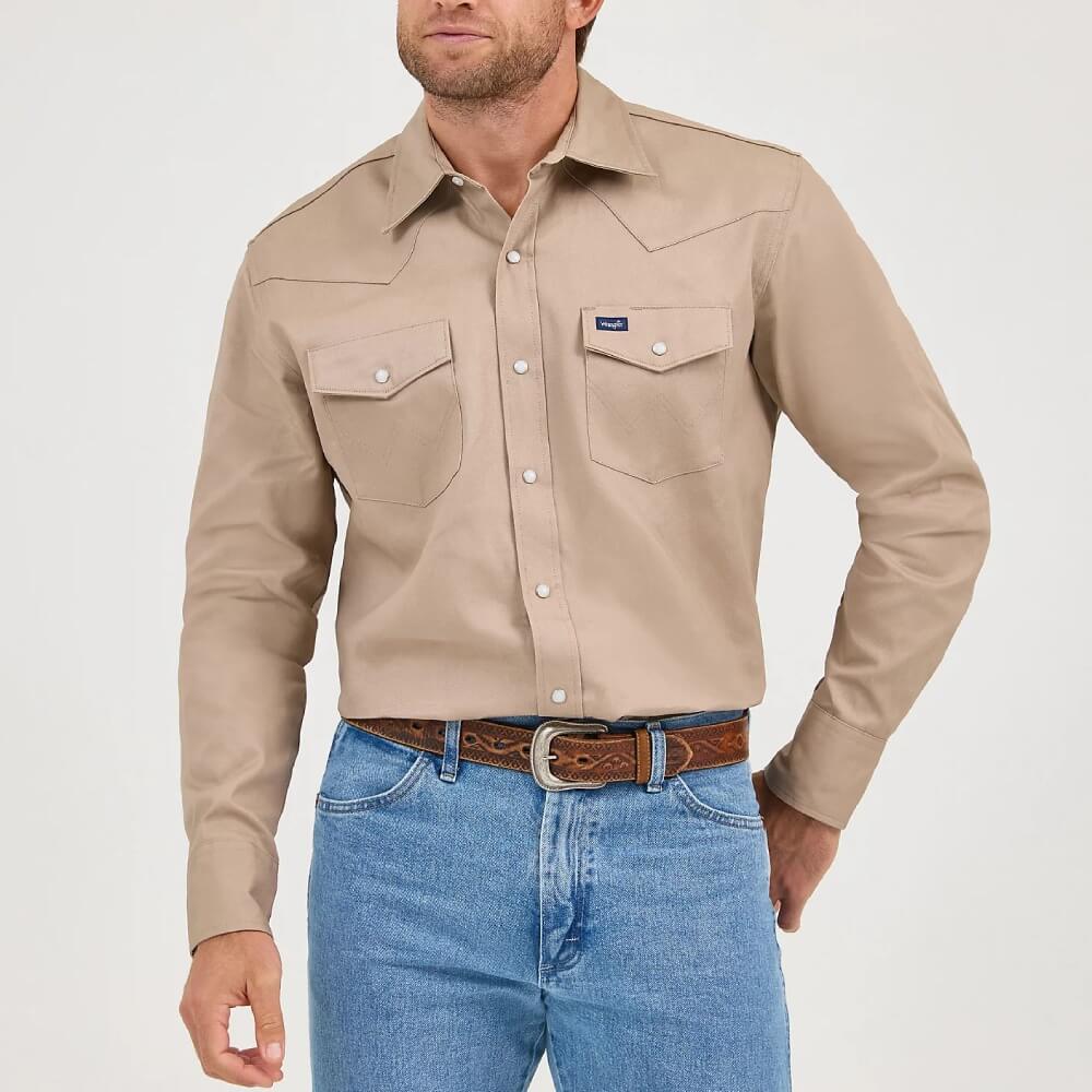 Wrangler Mens Cowboy Cut® Western Work Shirt Khaki - MS70319