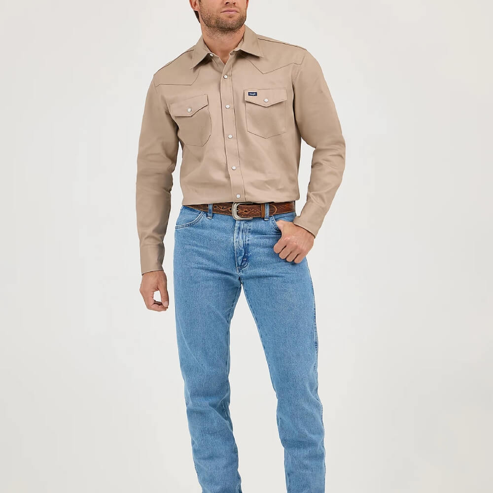 Wrangler Mens Cowboy Cut® Western Work Shirt Khaki - MS70319