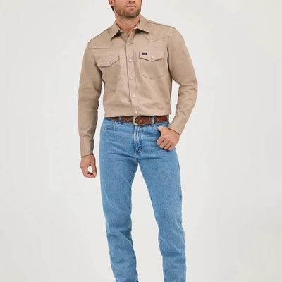 Wrangler Mens Cowboy Cut® Western Work Shirt Khaki - MS70319