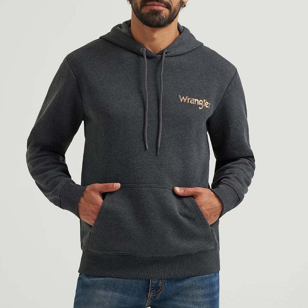 Wrangler Mens Cowboy Graphic Pullover Hoodie Dark Cowboy (Black) - 112368706