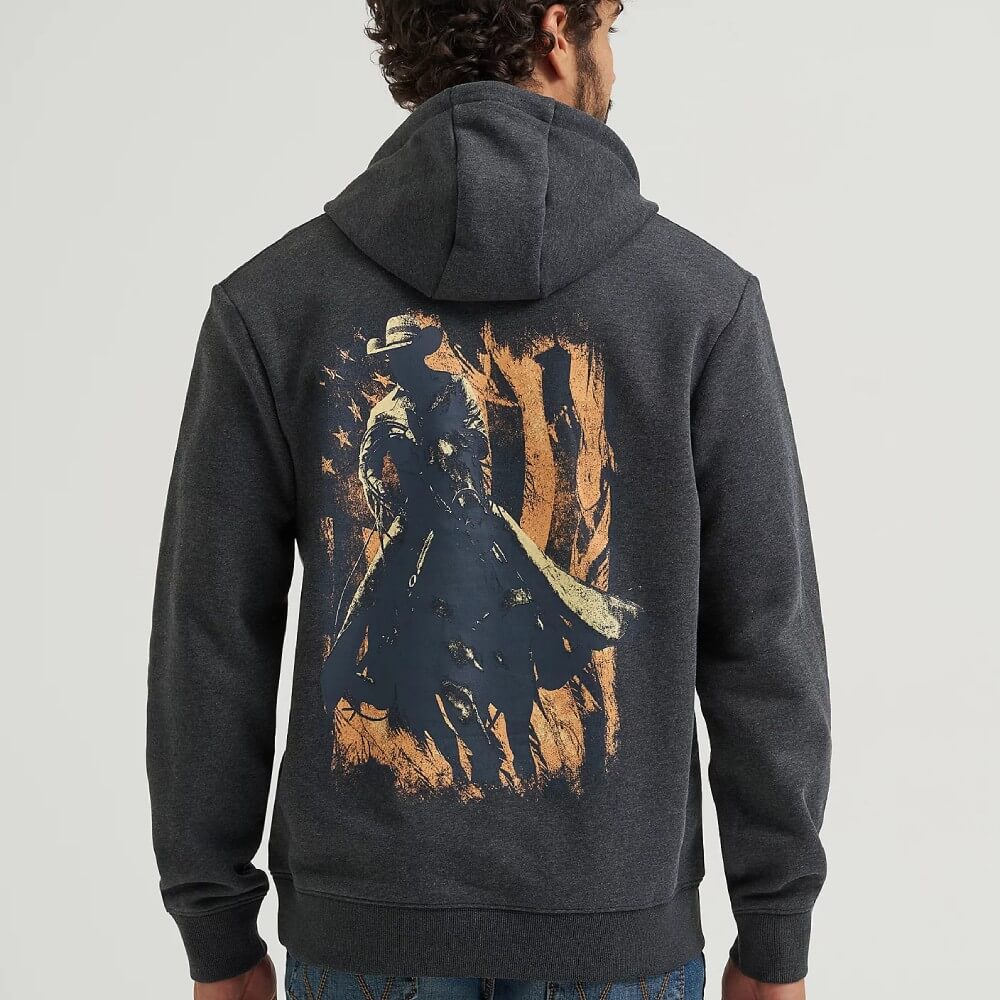 Wrangler Mens Cowboy Graphic Pullover Hoodie Dark Cowboy (Black) - 112368706