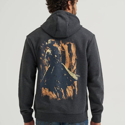 Wrangler Mens Cowboy Graphic Pullover Hoodie Dark Cowboy (Black) - 112368706