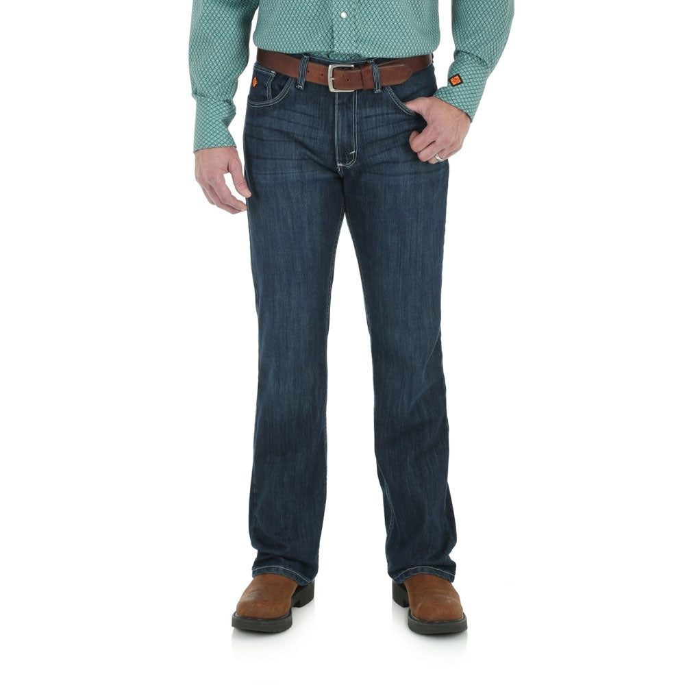 Wrangler Mens FR 20X Vintage Bootcut Straight Fit Jeans In Rinse Wash