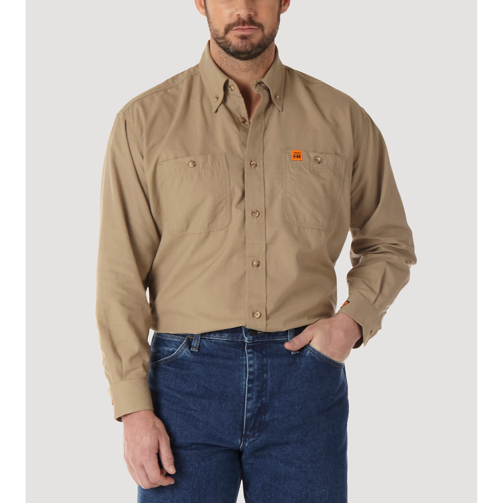 Wrangler Mens FR Flame Resistant Riggs Twill Solid Work Shirt - 10FR3W01K