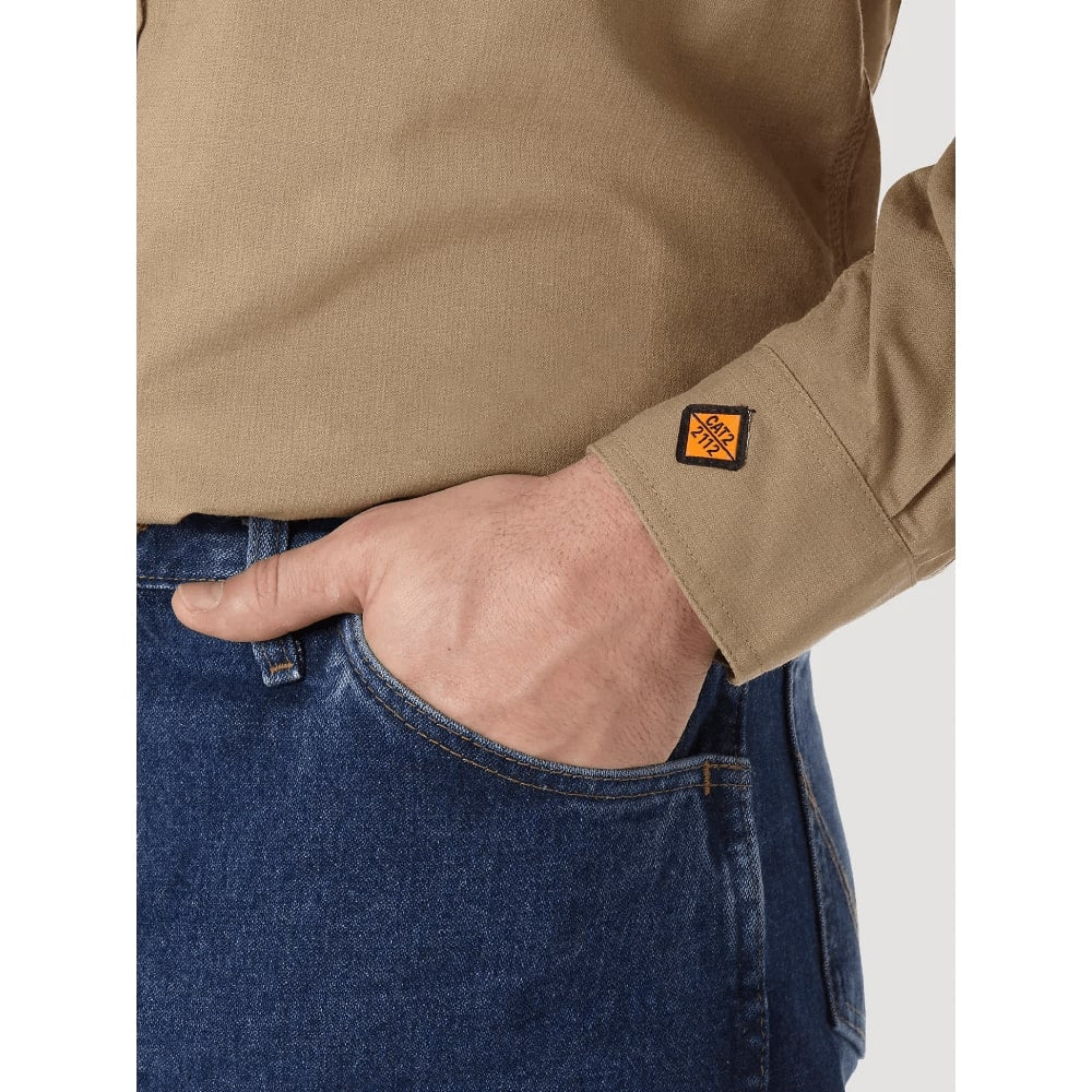 Wrangler Mens FR Flame Resistant Riggs Twill Solid Work Shirt