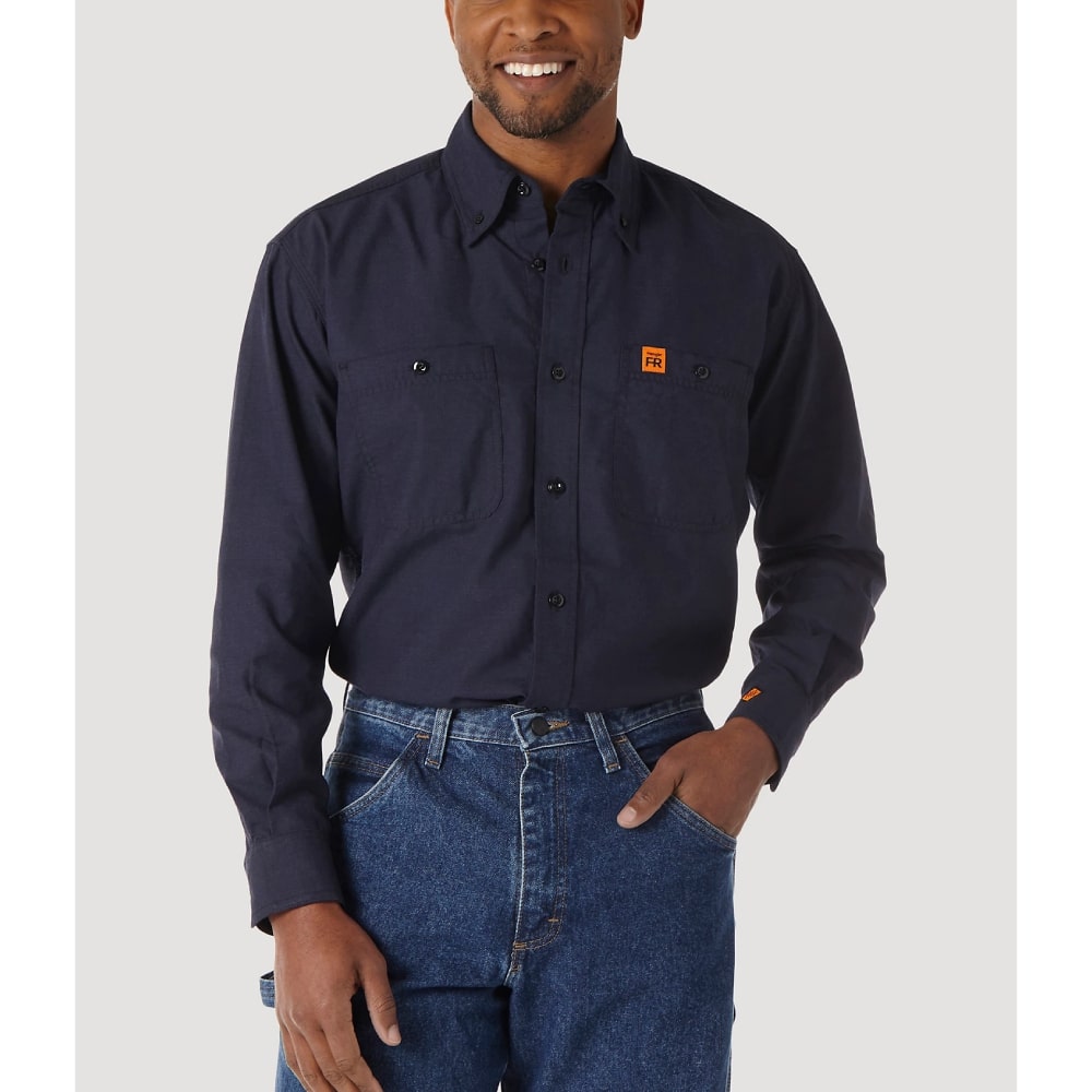 Wrangler Mens FR Flame Resistant Riggs Twill Solid Work Shirt