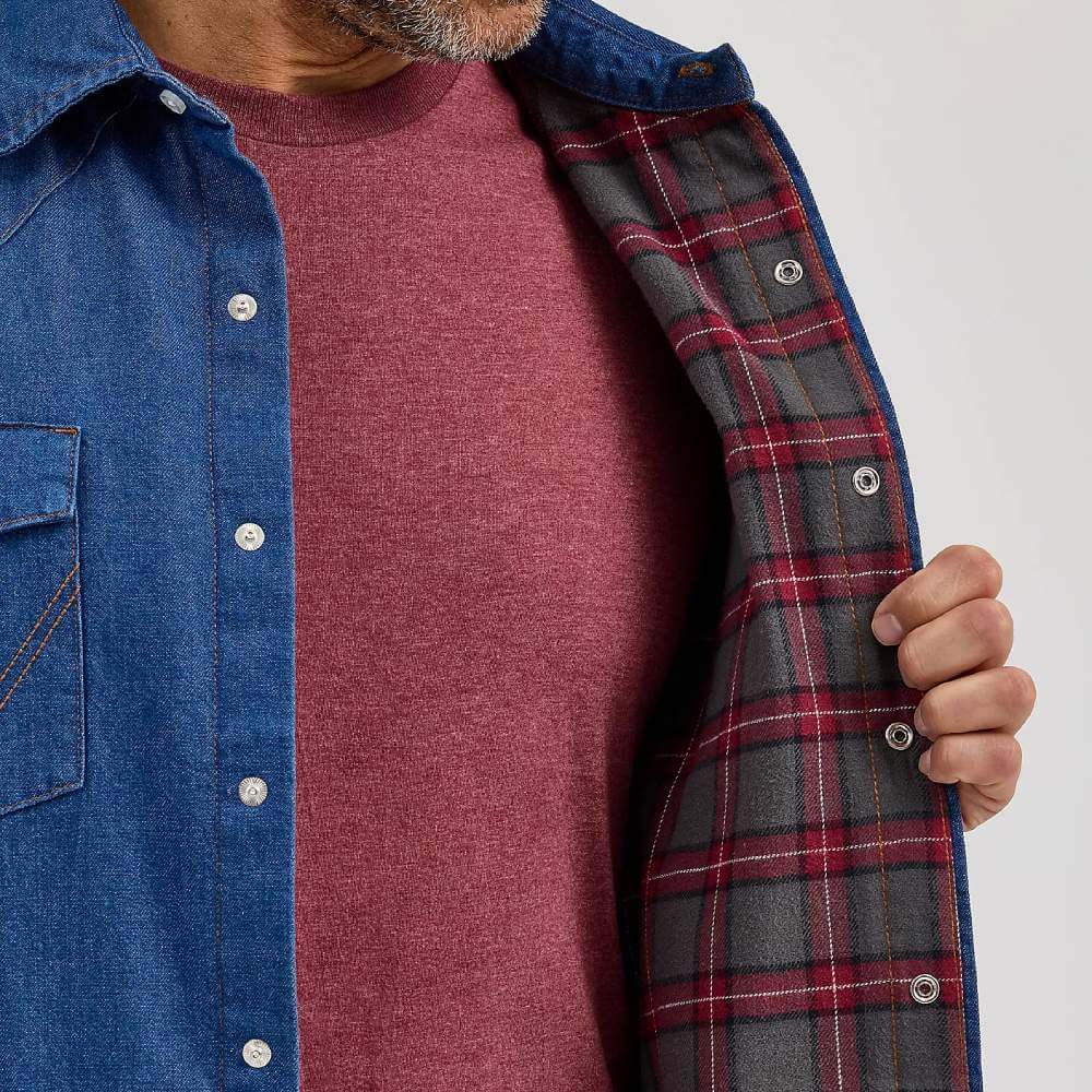 Wrangler Mens Flannel Lined Solid Work Shirt Blue Denim - 112367727