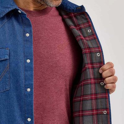 Wrangler Mens Flannel Lined Solid Work Shirt Blue Denim - 112367727