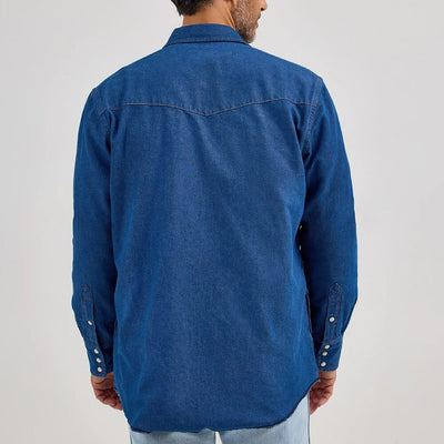 Wrangler Mens Flannel Lined Solid Work Shirt Blue Denim - 112367727