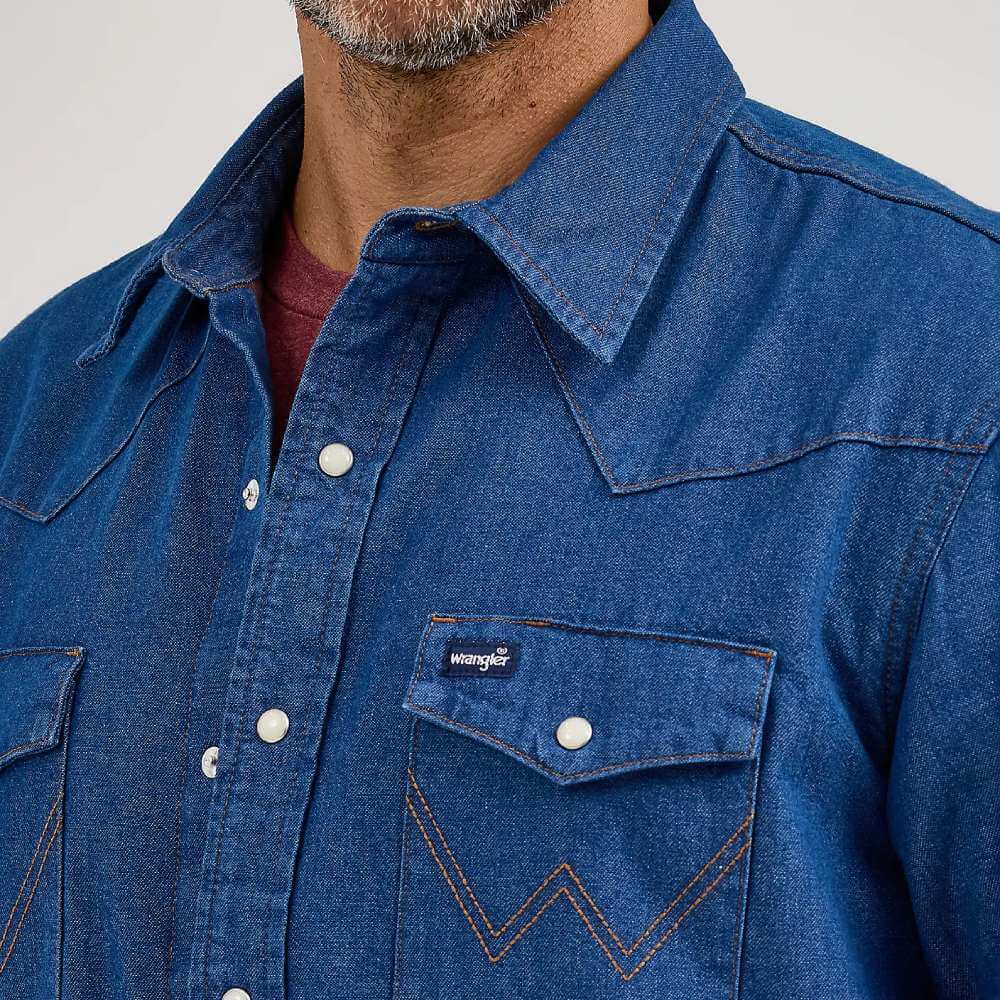 Wrangler Mens Flannel Lined Solid Work Shirt Blue Denim - 112367727
