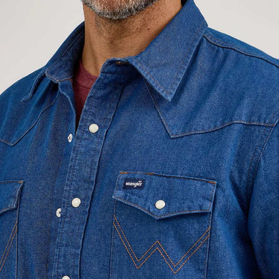 Wrangler Mens Flannel Lined Solid Work Shirt Blue Denim - 112367727