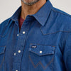 Wrangler Mens Flannel Lined Solid Work Shirt Blue Denim - 112367727
