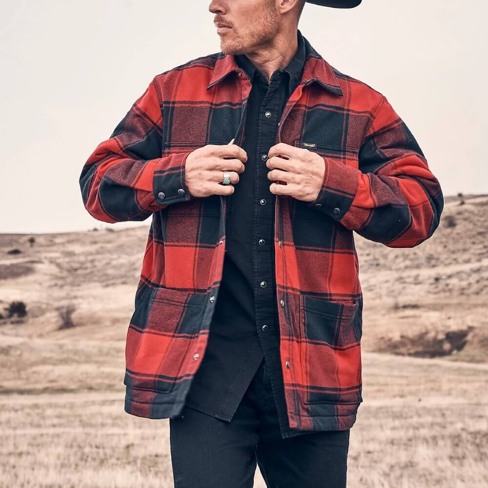 Wrangler Mens Flannel Snap Shirt Jacket Red Buffalo - 112368215