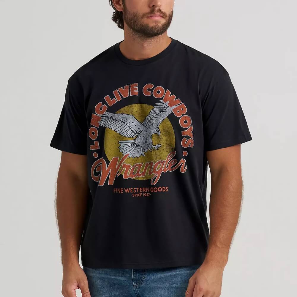 Wrangler Mens Flying Eagle Vintage Fit T-Shirt Jet Black - 112375784