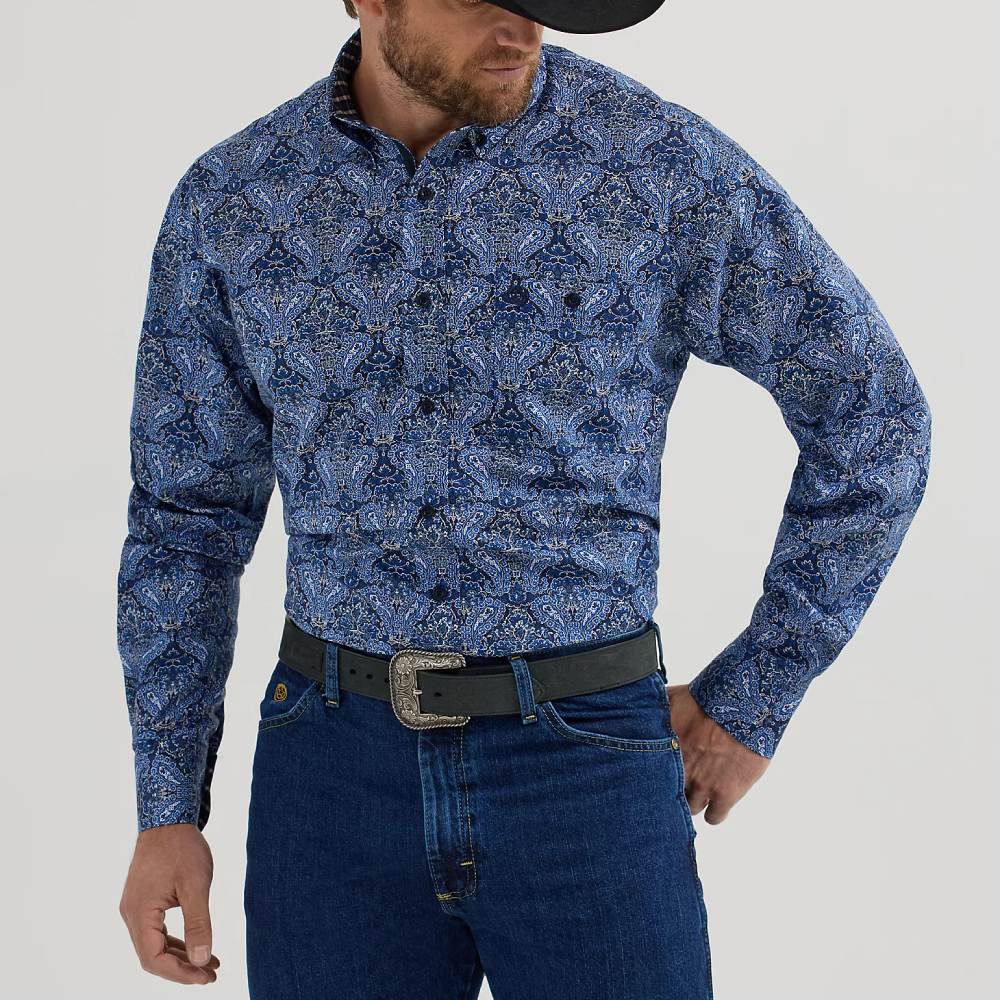 Wrangler Mens George Strait Blue Paisley Shirt