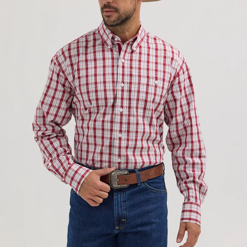 Wrangler Mens George Strait Cerise Plaid Shirt