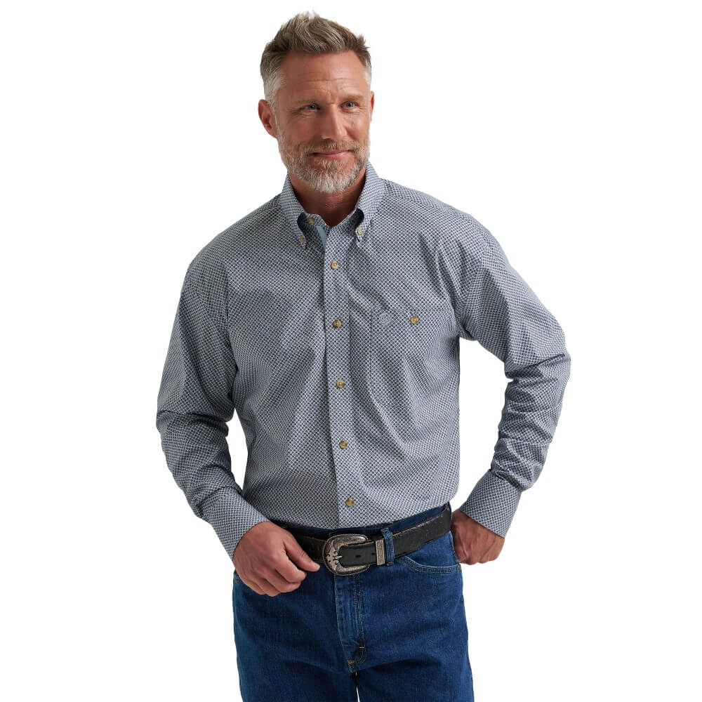 Wrangler Mens George Strait Collection One Pocket Shirt Blue - 112381959