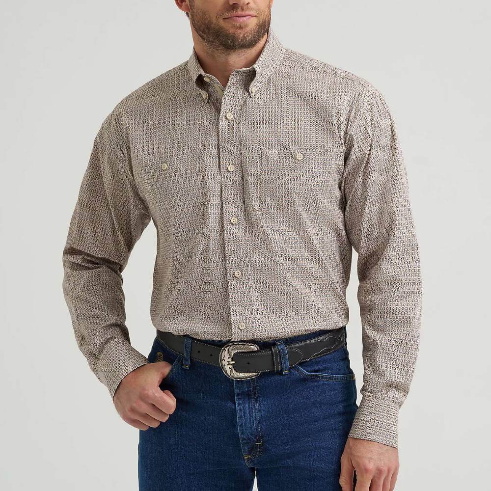 Wrangler Mens George Strait Two Pocket Shirt Nouveau Brown - 112369590