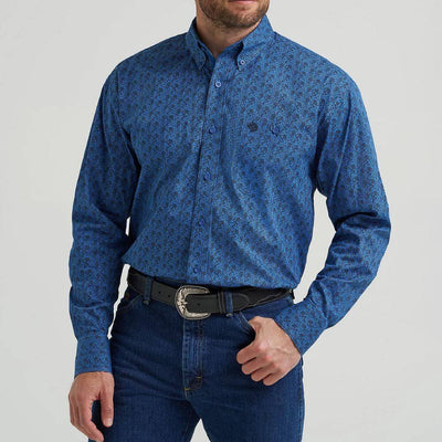 Wrangler Mens George Strait One Pocket Shirt Blue Peacock - 112369596
