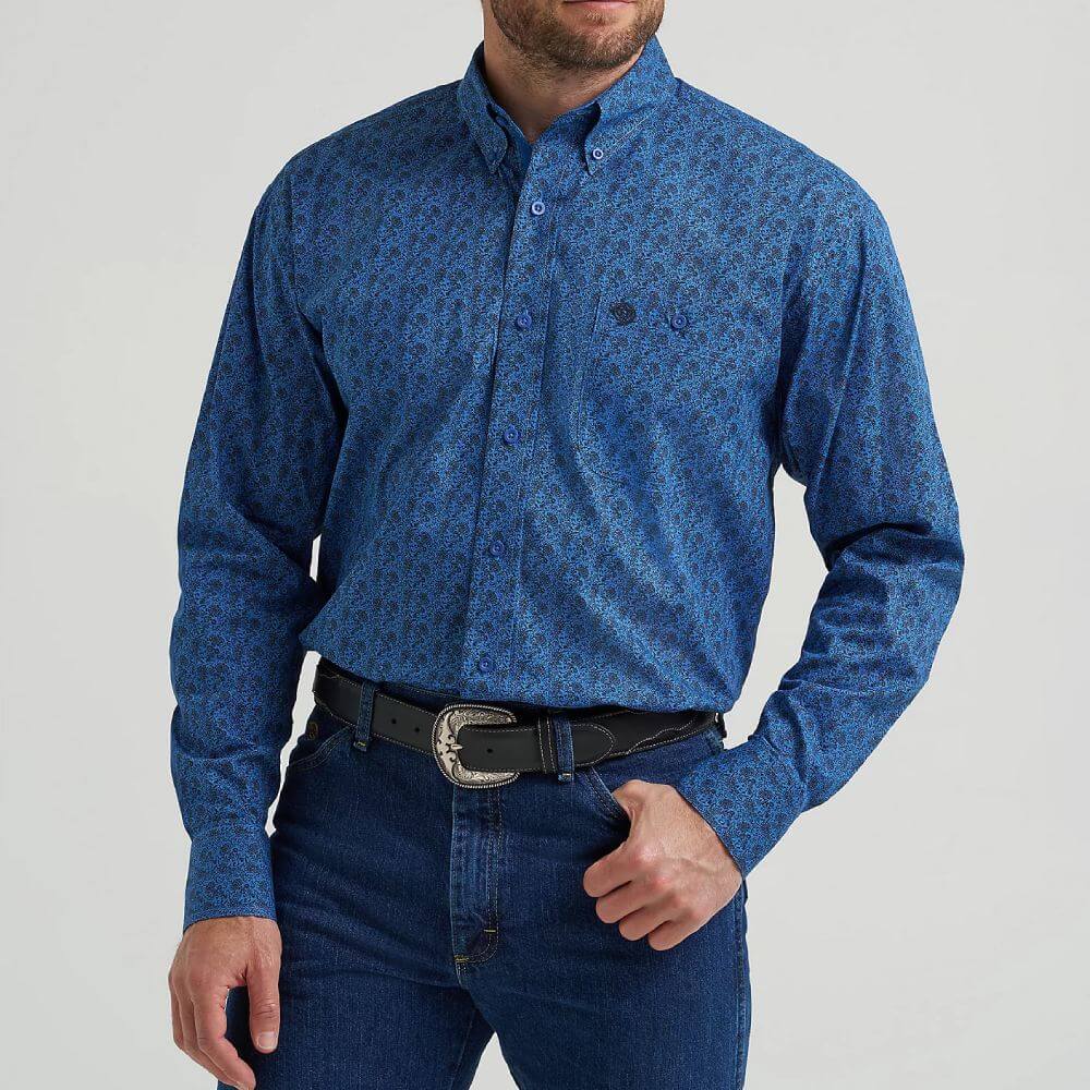 Wrangler Mens George Strait One Pocket Shirt Blue Peacock - 112369596