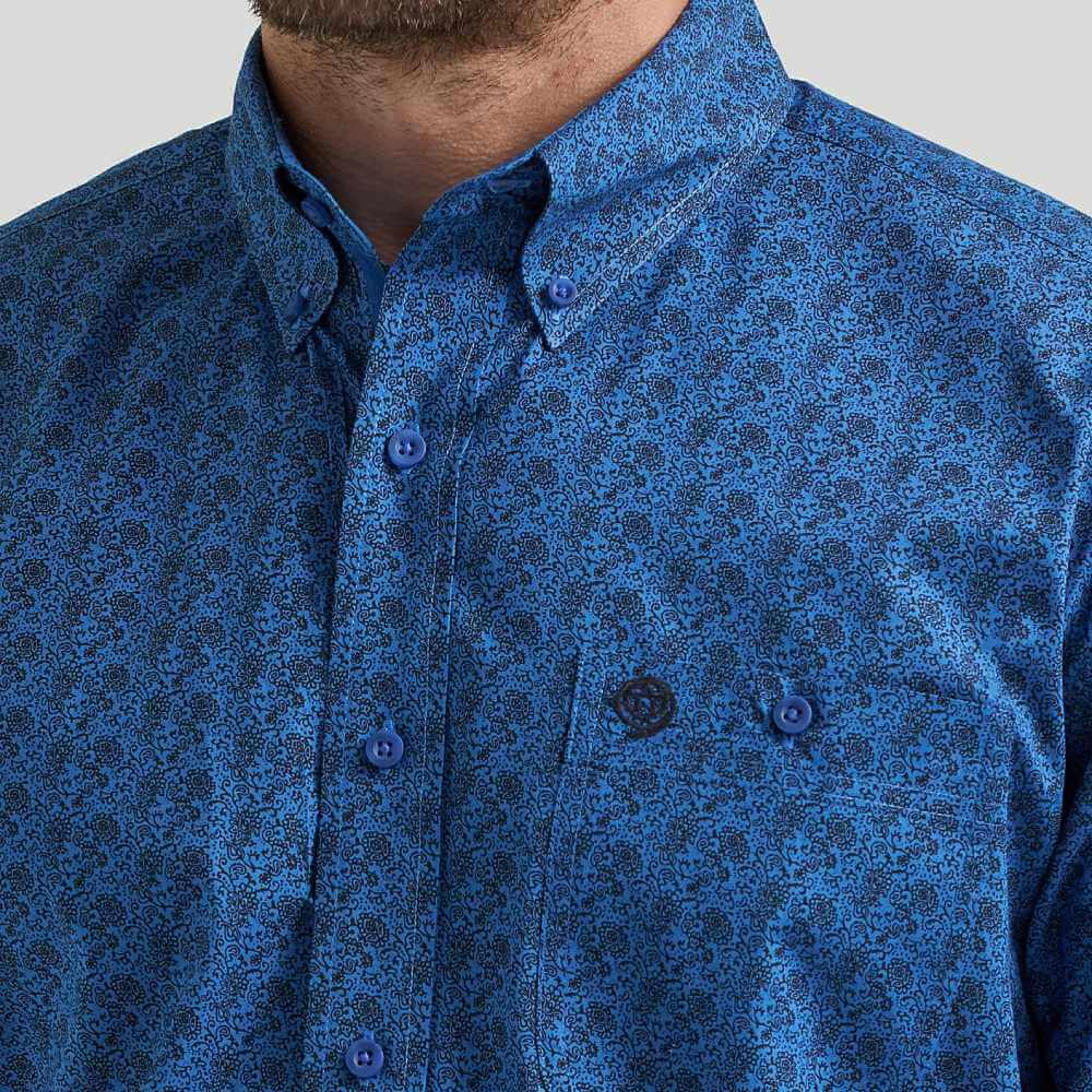 Wrangler Mens George Strait One Pocket Shirt Blue Peacock - 112369596