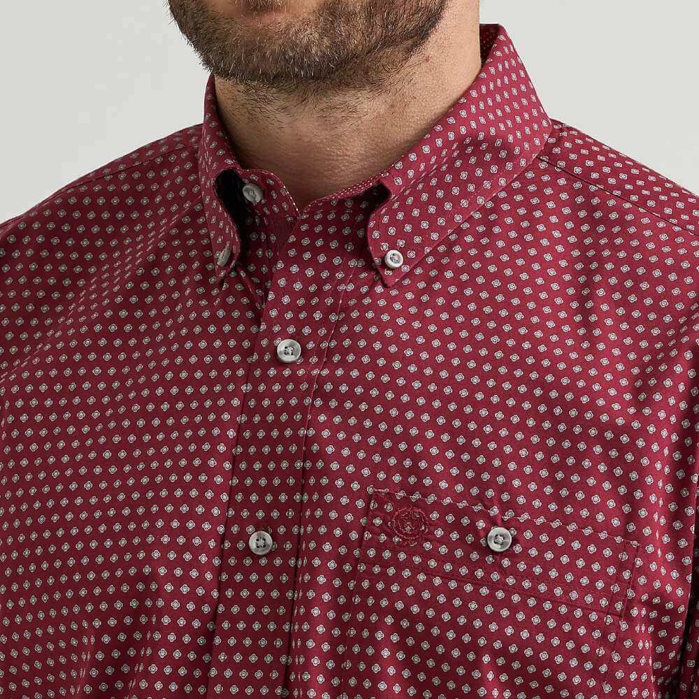 Wrangler Mens George Strait One Pocket Shirt Burgundy Dot - 112369639