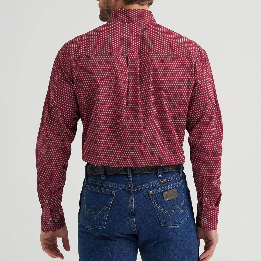Wrangler Mens George Strait One Pocket Shirt Burgundy Dot - 112369639