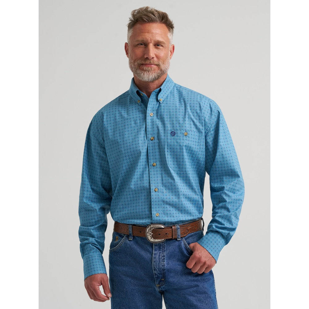 Wrangler Mens George Strait One Pocket Shirt Dotty Blue - 112385363