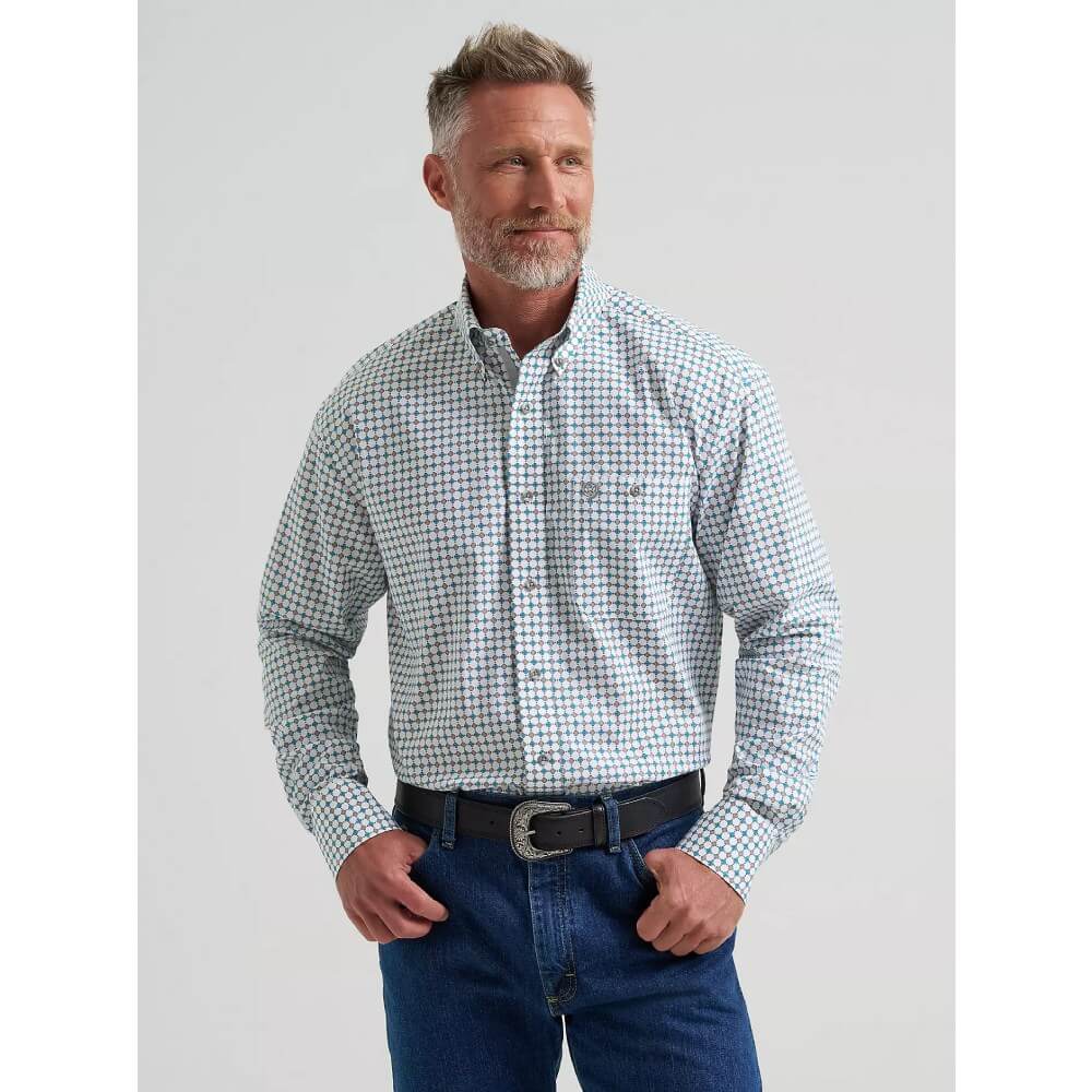 Wrangler Mens George Strait One Pocket Shirt Harbor Teal - 112381967