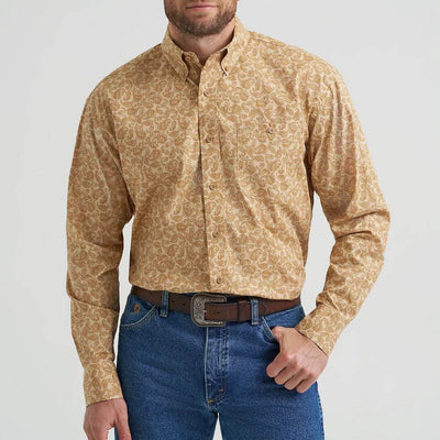 Wrangler Mens George Strait One Pocket Shirt Honey Oak Paisley (Brown) - 112369585