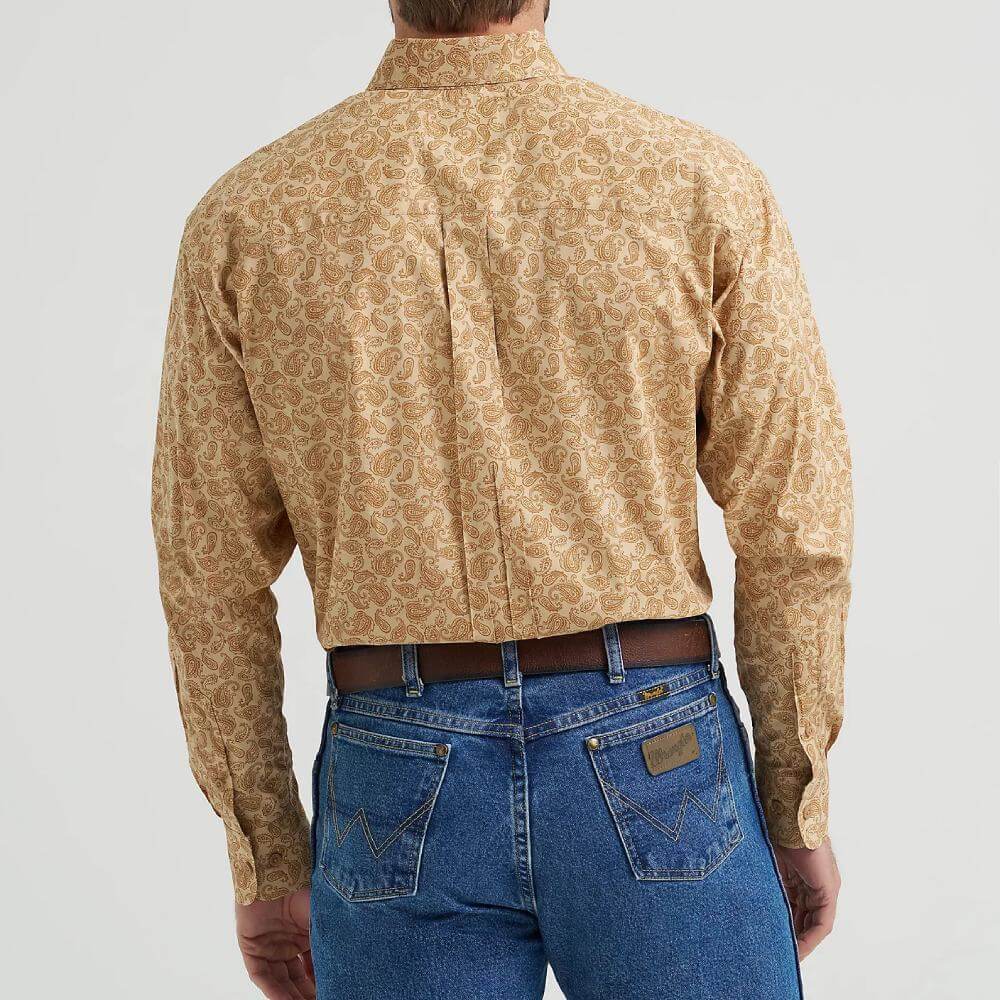 Wrangler Mens George Strait One Pocket Shirt Honey Oak Paisley (Brown) - 112369585