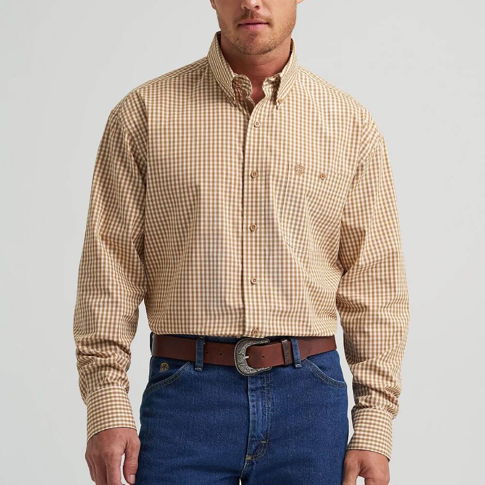 Wrangler Mens George Strait™ One Pocket Shirt Honey Oak Plaid (brown) - 112369595