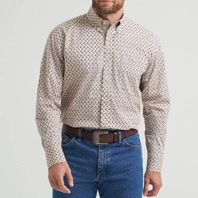 Wrangler Mens George Strait One Pocket Shirt Pale Stone Paisley - 112369580