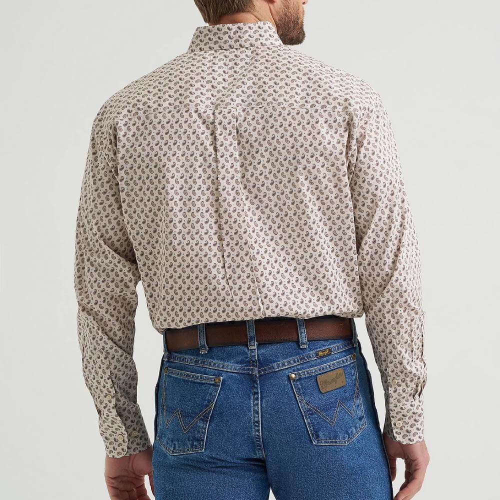 Wrangler Mens George Strait One Pocket Shirt Pale Stone Paisley - 112369580